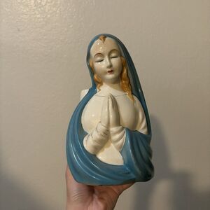 Ceramic praying Madonna planter Virgin Mary mid century religious icon Japan #5